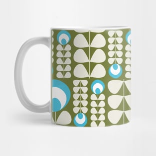 Green, Light Blue, Cream Mid Mod Flowers Pattern Mug